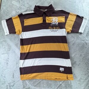 T2 True‎ Evolution Polo Shirt Mens 2XL Brown Stripe Rugby Y2K Streetwear Cotton
